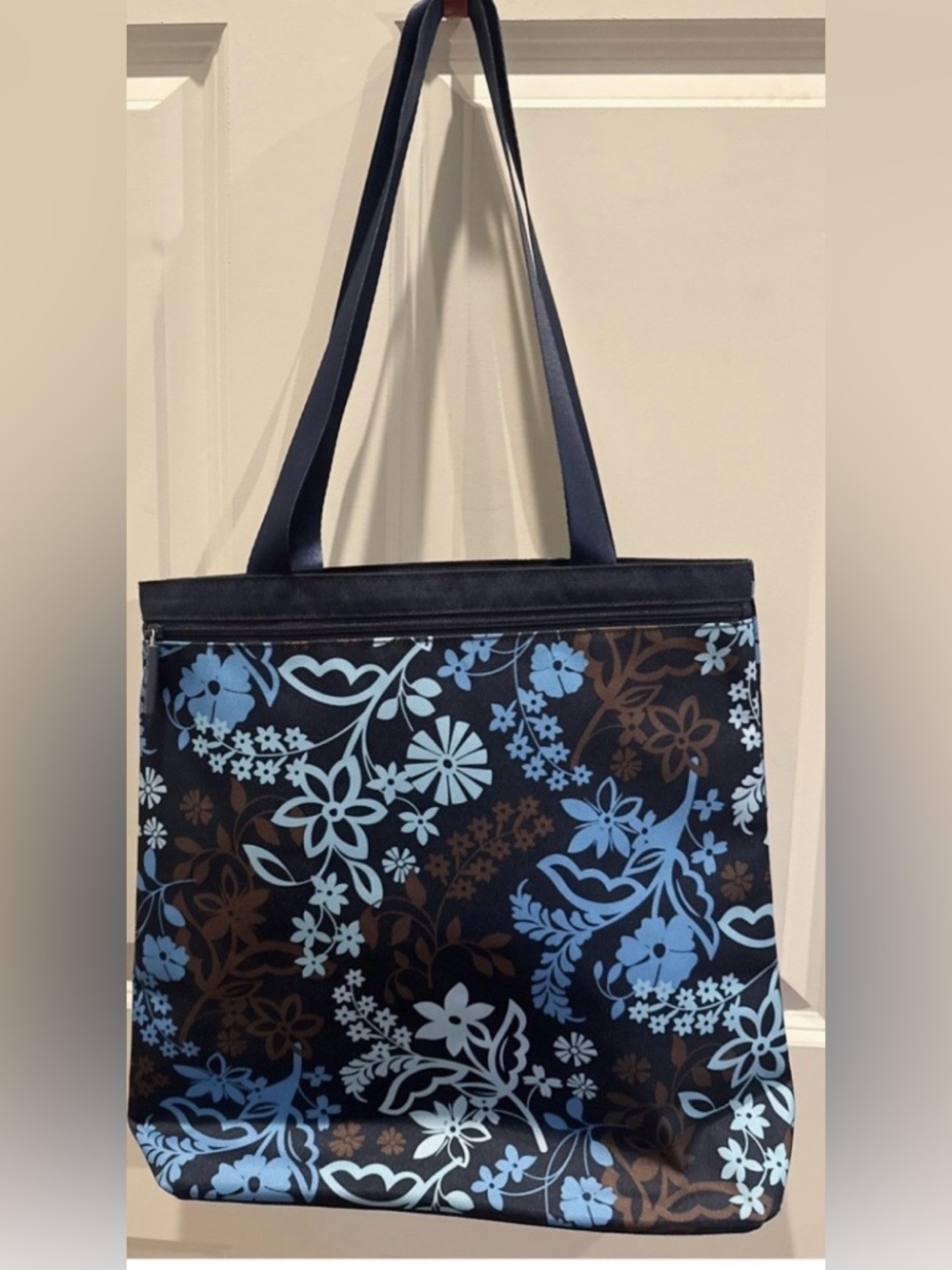 Vera Bradley Navy Tote with Light Blue Floral Print